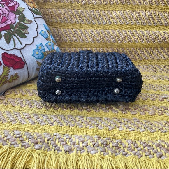 Vintage 50s Raffia HandBag Wooden Handle - Picture 5 of 7